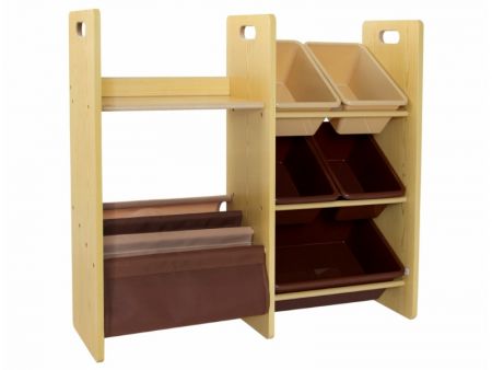 Premium Wooden MDF 2-Tier Book Racks & Storage Organizers With 2 Small Bins & 2 Large Bins