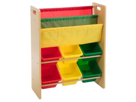 MDF Book Storage Organizer With 4 Small Bins & 2 Big Bins