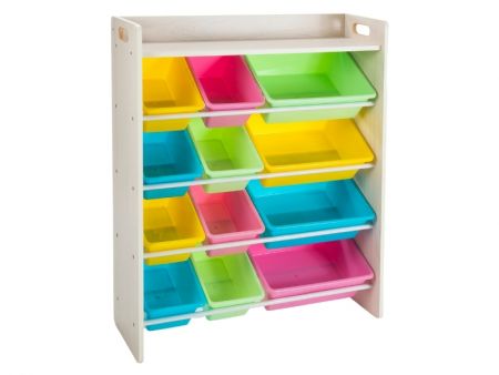 Organisateur de rangement en MDF pour enfants premium avec 3 grands bacs et 6 petits bacs